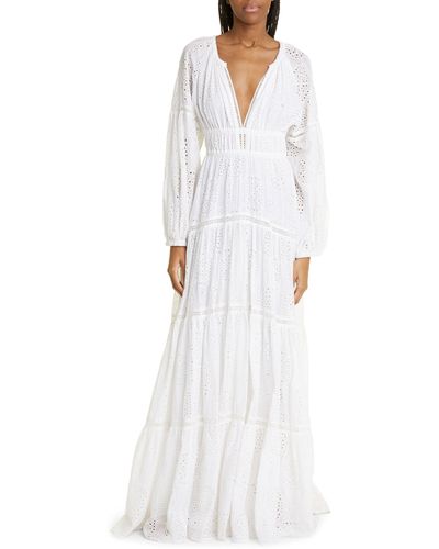 A.L.C. Mackenna Long Sleeve Cotton Eyelet Maxi Dress - White