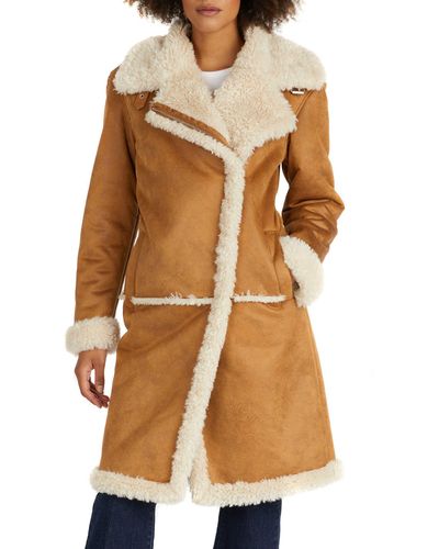 NVLT Faux Shearling Moto Coat In Luggage At Nordstrom Rack - Brown