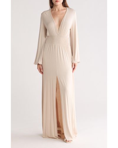 Go Couture Bishop Sleeve Maxi Dress - Natural