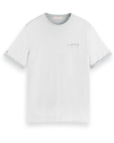 Scotch & Soda Chest Embroidered Garment Dyed Cotton T-shirt - White
