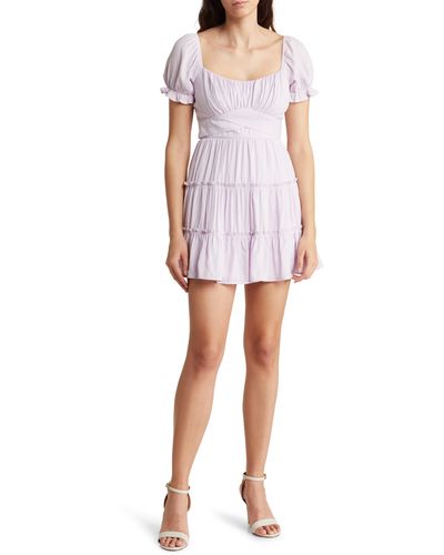 ROW A Puff Sleeve Tiered Dress - White