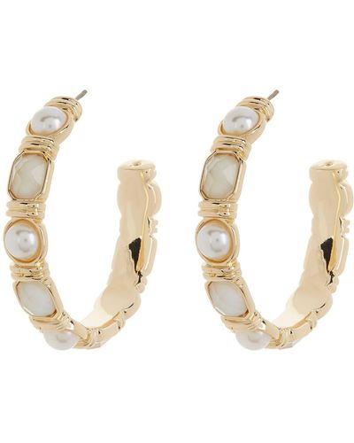Anne Klein Imitation Pearl & Crystal Hoop Earrings - Natural