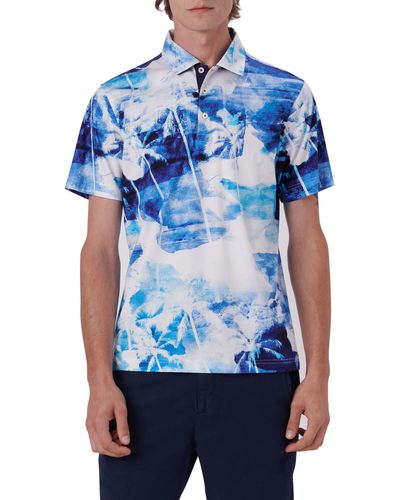 Bugatchi Digital Print Cotton Polo Shirt - Blue