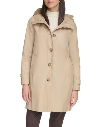 Calvin Klein Water Resistant A-line Trench Coat - Natural