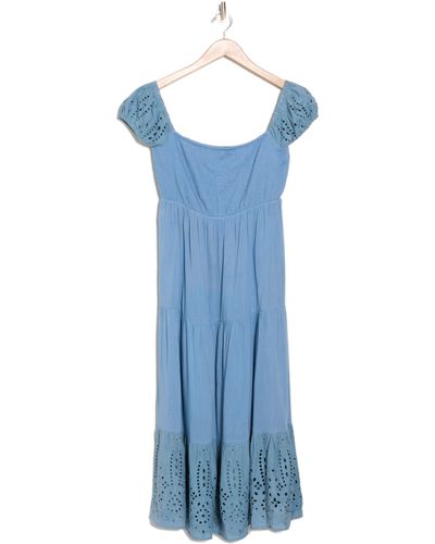 AREA STARS Constance Eyelet Embroidered Midi Dress - Blue