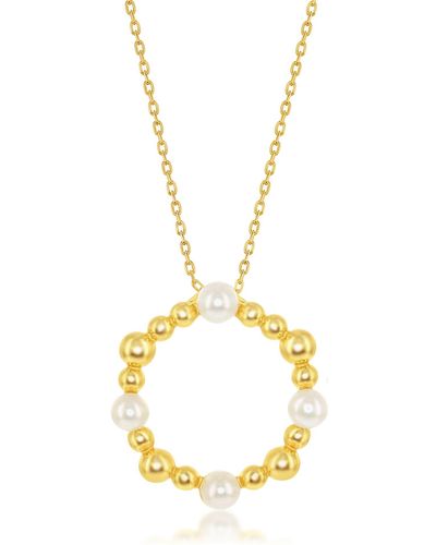 Simona Freshwater Pearl & Beaded Circle Necklace - Metallic