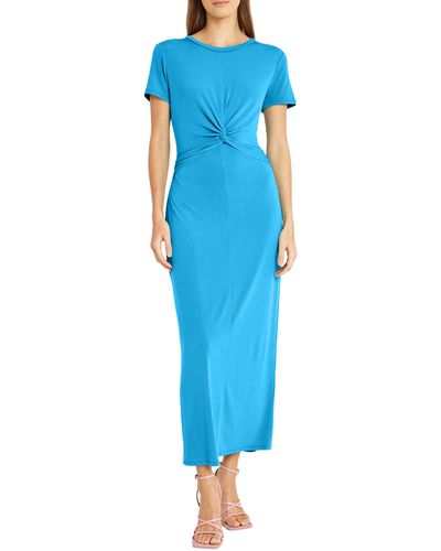 DONNA MORGAN FOR MAGGY Twist Front Short Sleeve Maxi Dress - Blue