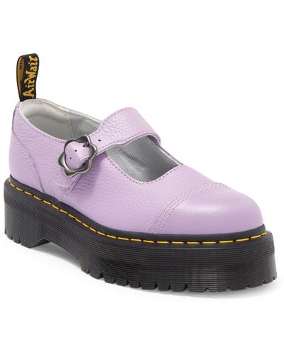 Dr. Martens Addina Flower Buckle Leather Platform Shoes - Purple