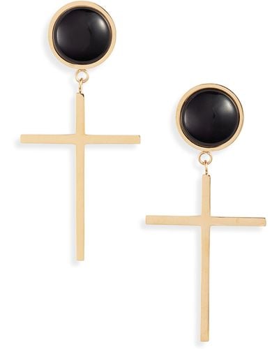 THE KNOTTY ONES Semiprecious Stone Cross Earrings - Black
