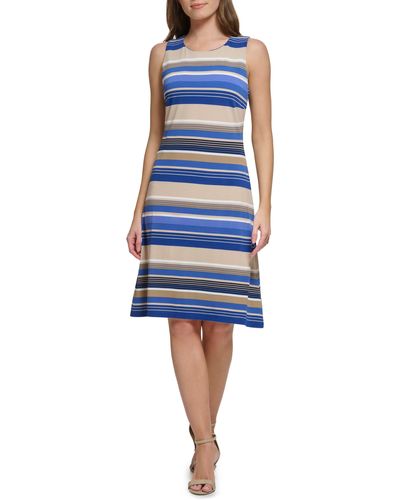 Tommy Hilfiger Striped Jersey Shift Sleeveless Dress - Blue