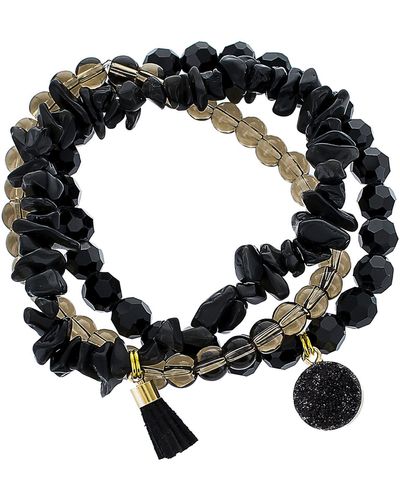 Panacea Smokey Stone Stretch Bracelet Set - Black