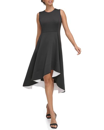 Calvin Klein Sleeveless Scuba High-low Dress - Black