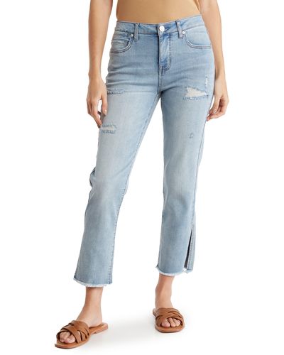 Seven7 Tower Distressed Fray Hem Crop Straight Leg Jeans - Blue