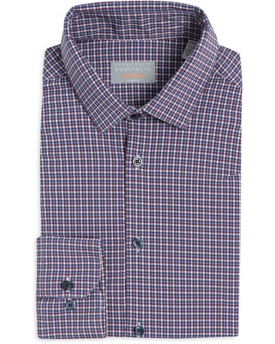 Perry Ellis Slim Fit Check Plaid Non-iron Dress Shirt - Blue
