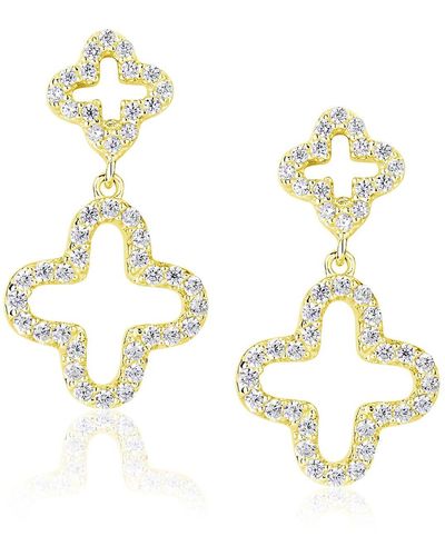 Suzy Levian Cz Clover Drop Earrings - Yellow