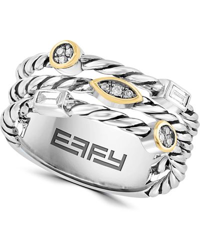 Effy Sterling Silver & 14k Gold Diamond Twist Band Ring - White