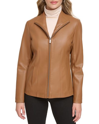 Kenneth Cole Faux Leather Zip Jacket - Brown