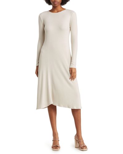 Go Couture Go Modest Long Sleeve Flare Dress - Natural