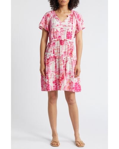Beach Lunch Lounge Camila Floral Flutter Sleeve Dress - Red