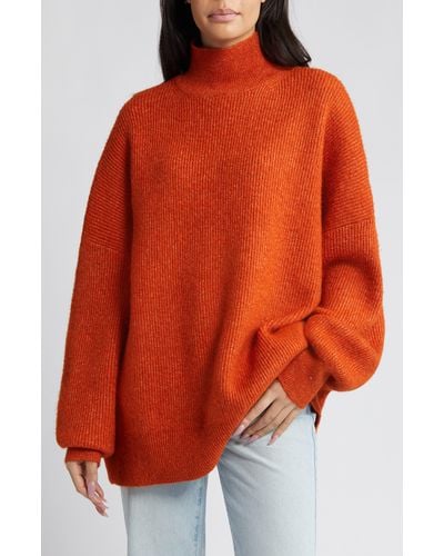 TOPSHOP Funnel Neck Rib Sweater - Orange