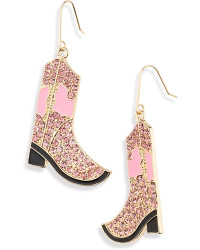 Leith Cowboy Boot Drop Earrings - Pink