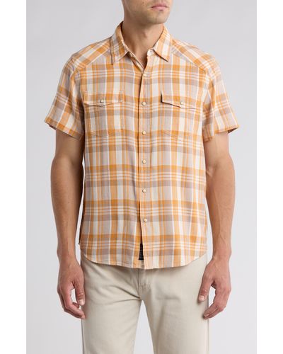 Lucky Brand Western Herringbone Short Sleeve Snap Front Shirt - Multicolor