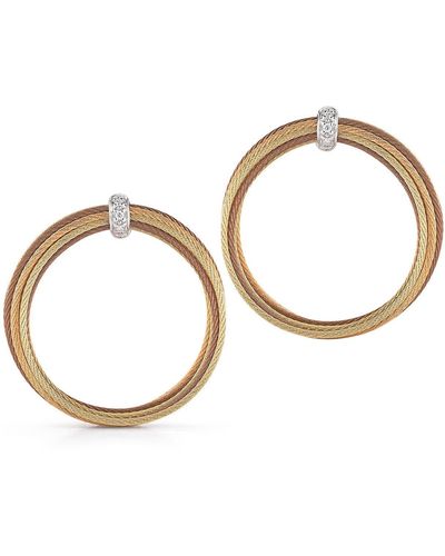 Alor Classique 18k White Gold & Stainless Steel Cable Diamond Frontal Hoop Earrings - Metallic