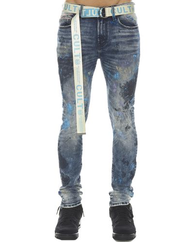 Cult Of Individuality Punk Super Skinny Stretch Jeans With Web Belt - Blue