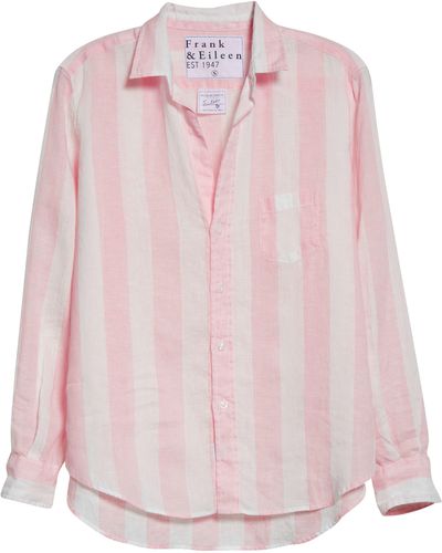 Frank & Eileen Woven Linen Button-up Shirt In Wide Pink Stripe At Nordstrom Rack
