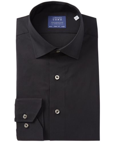 Lorenzo Uomo Travel Cotton Stretch Trim Fit Dress Shirt - Black