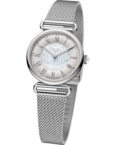 Fendi Palazzo Diamond Marker Mesh Strap Watch - Gray