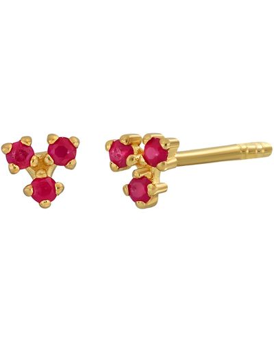 Bony Levy 18k Gold Gemstone Stud Earrings - Red