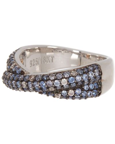 Suzy Levian Sterling Silver Pavé Blue & White Sapphire Crisscross Ring