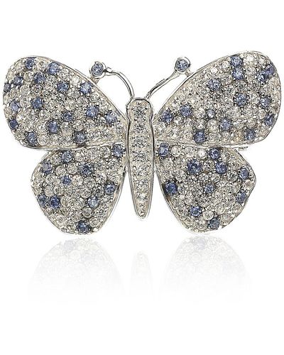 Suzy Levian Sterling Silver Pave Cz Butterfly Pin - Blue