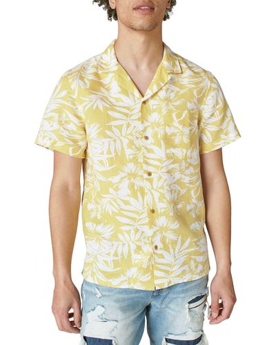 Lucky Brand Patterned Linen Blend Short Sleeve Shirt - Yellow