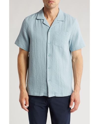 Original Penguin Cotton Gauze Short Sleeve Button-up Camp Shirt - Blue
