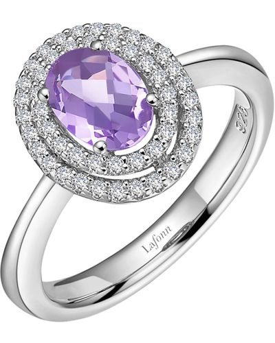 Lafonn Platinum Bonded Sterling Silver Oval Cut Amethyst Double Halo Ring - Multicolor