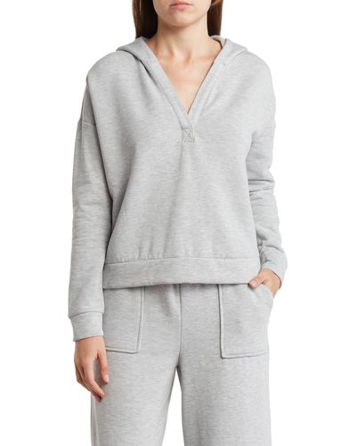 Bobeau Crop Fleece Pullover Hoodie - Gray