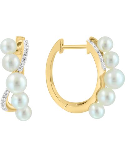 Effy 14k Gold Freshwater Pearl & Diamond Hoop Earrings - Metallic
