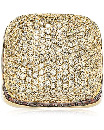 Suzy Levian 14k Yellow Gold Plated Sterling Silver Pavé Cz Square Ring - Natural
