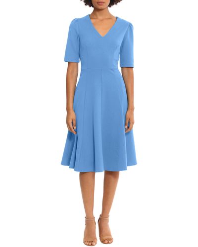 Donna Morgan V-neck Fit & Flare Dress - Blue