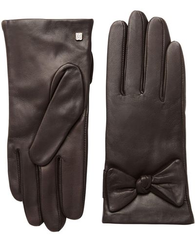 Bruno Magli Cashmere Lined Leather Bow Gloves - Brown