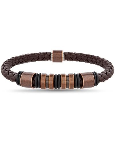 Nautica Stainless Steel Faux Leather Bracelet - Brown