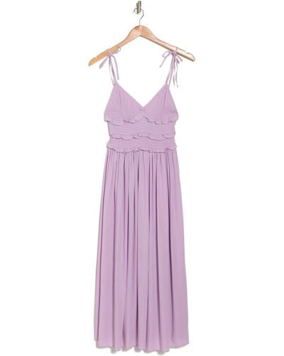 TOPSHOP Shirred Ruffle Slip Midi Dress - Purple