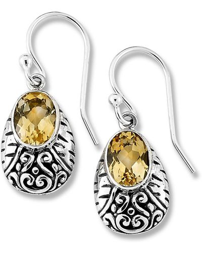 Samuel B. Bali Design Sterling Silver Citrine Teardrop Earrings - Yellow