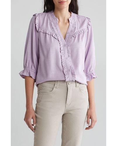 Democracy Ruffle Detail Boyfriend Button-up Shirt - Purple
