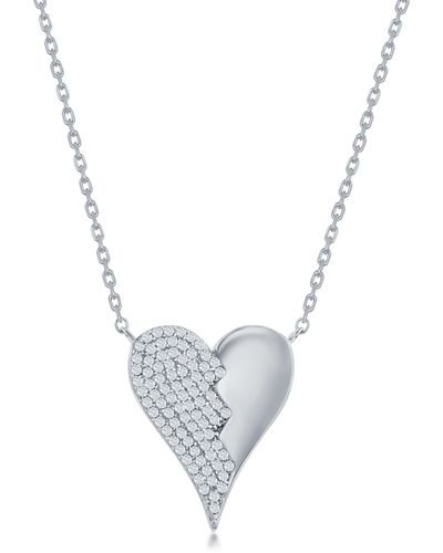 Simona Sterling Silver & Cz Broken Heart Pendant Necklace - Metallic