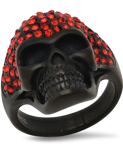HMY Jewelry Black Ip Stainless Steel Cz Skull Ring