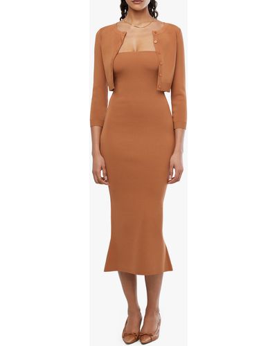 WeWoreWhat Strapless Ribbed Body-con Midi Dress - Brown
