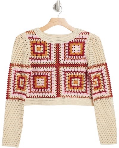 Truth Patchwork Crop Sweater - Red